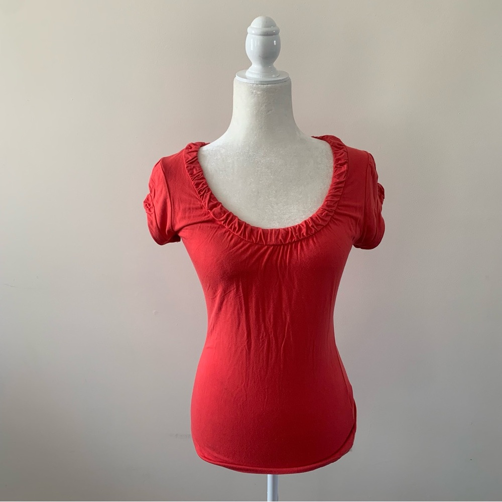 Banana Republic Red Ruffled Scoop Neck Blouse - XS
